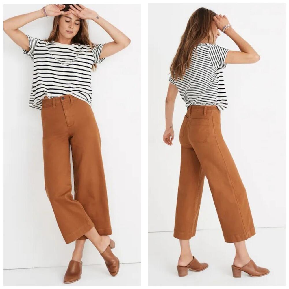 Madewell Emmett Wide Leg Crop Pants Size 26 Burnt Sienna Stretch Bohemian